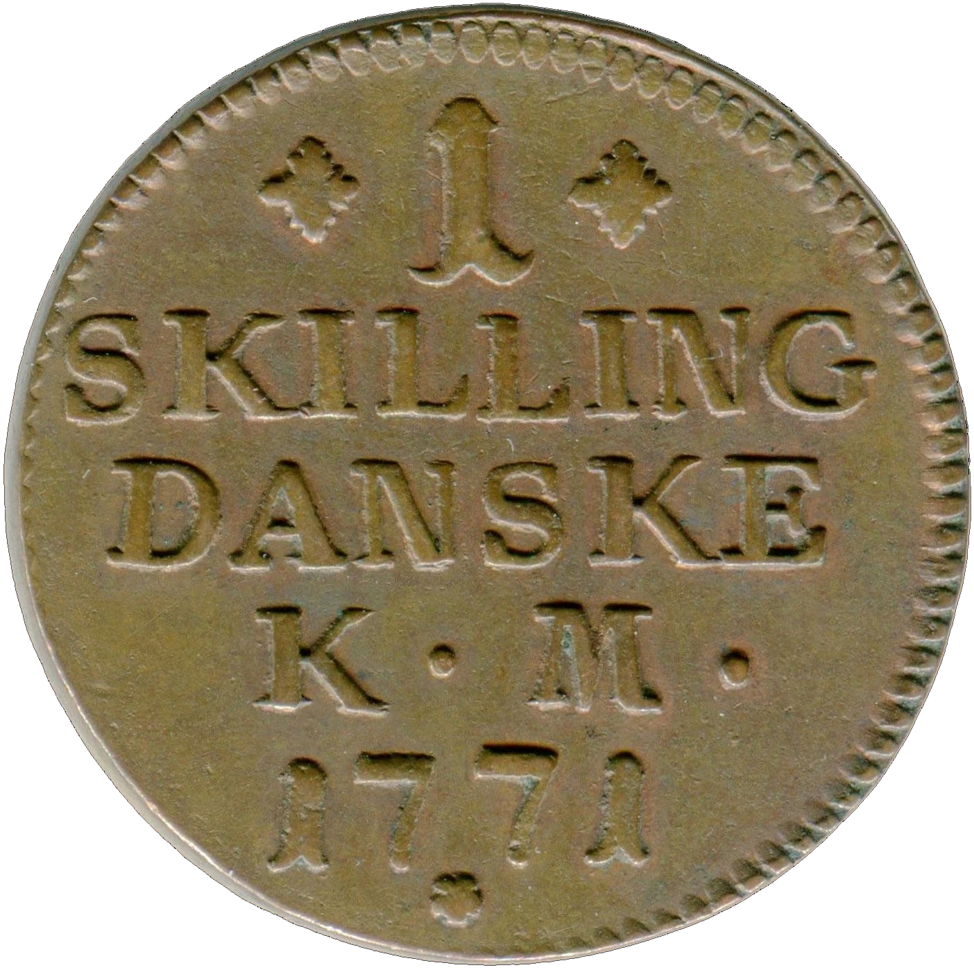 Reverse of 1 skilling 1771, die A422