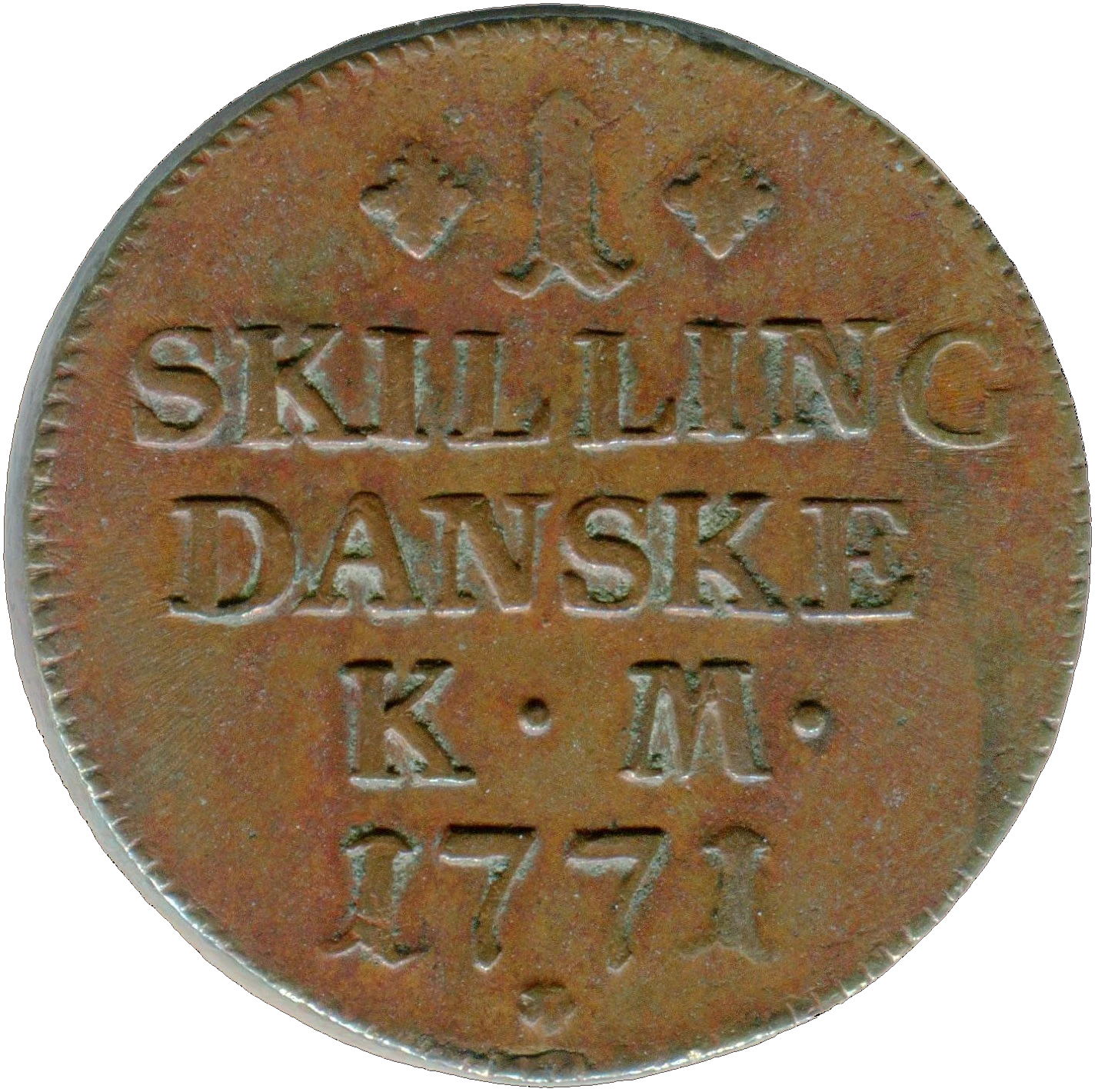 Reverse of 1 skilling 1771, die A503