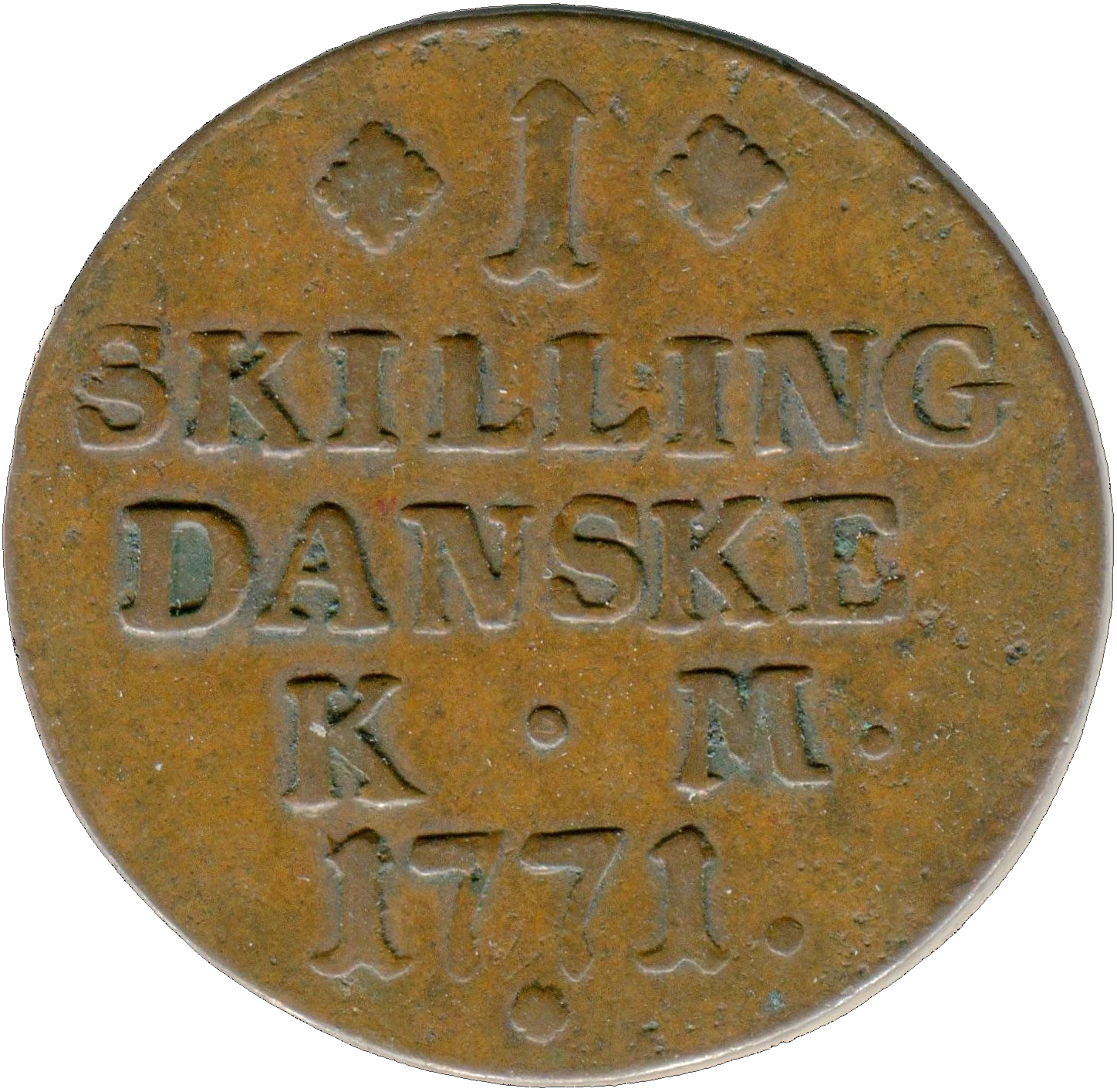 Reverse of 1 skilling 1771, die A770