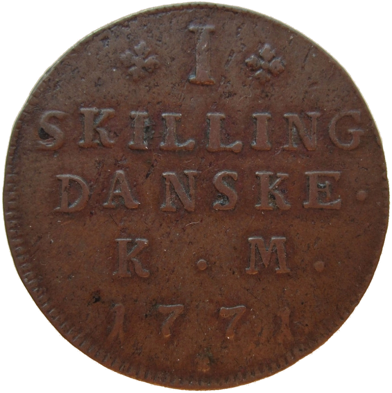 Reverse of 1 skilling 1771, die C109