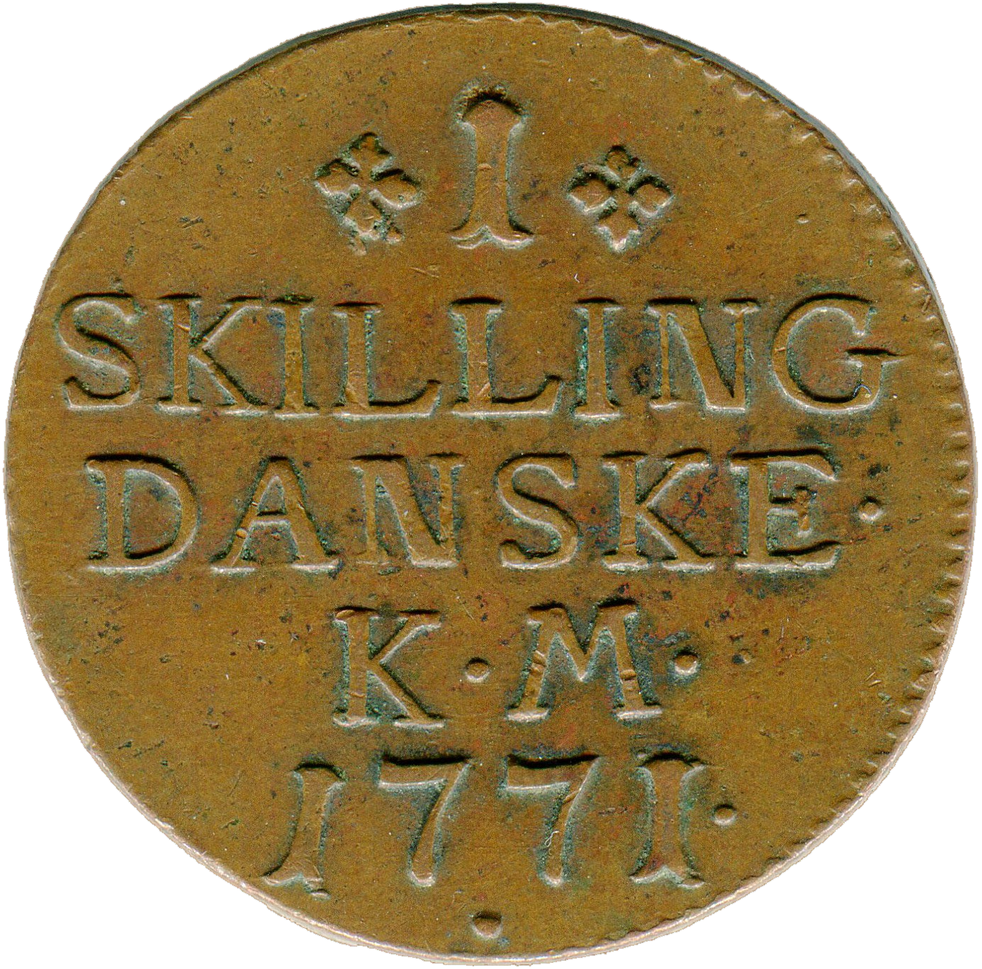 Reverse of 1 skilling 1771, die C313