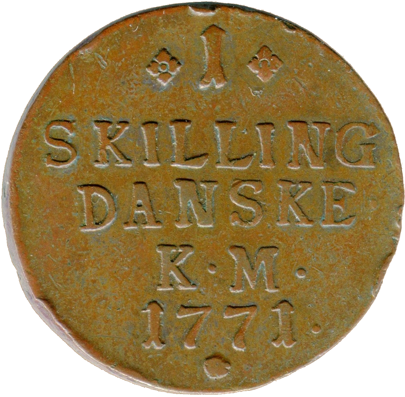 Representative Kongsberg 1 skilling 1771 coin